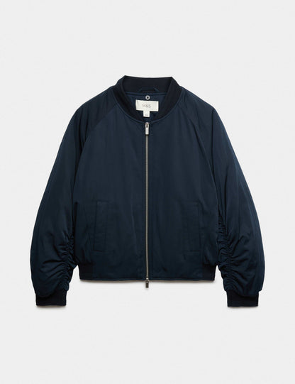 Faux Fur Scarf Flight Bomber Jacket