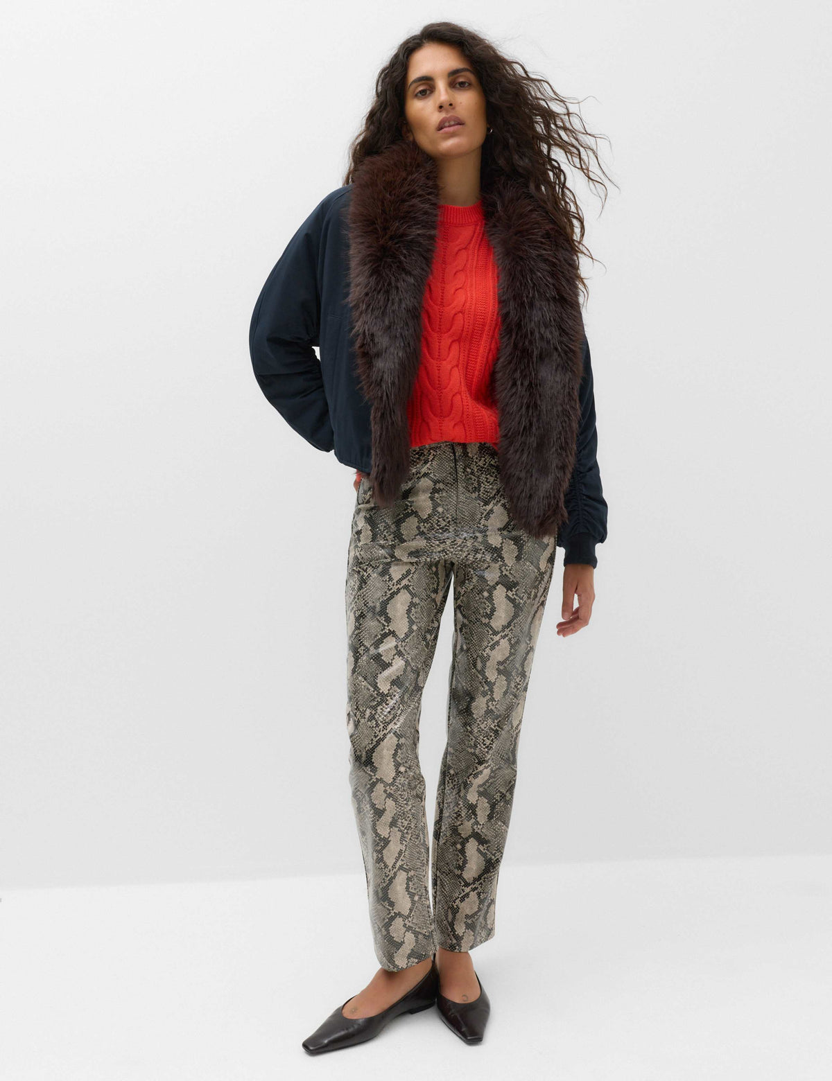 Faux Fur Scarf Flight Bomber Jacket