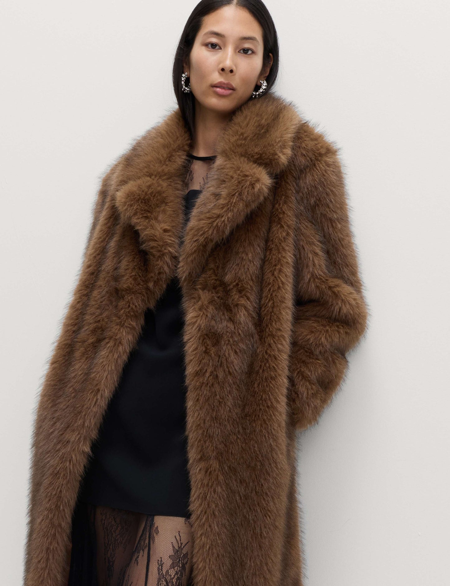 Faux Fur Single Breasted Longline Coat