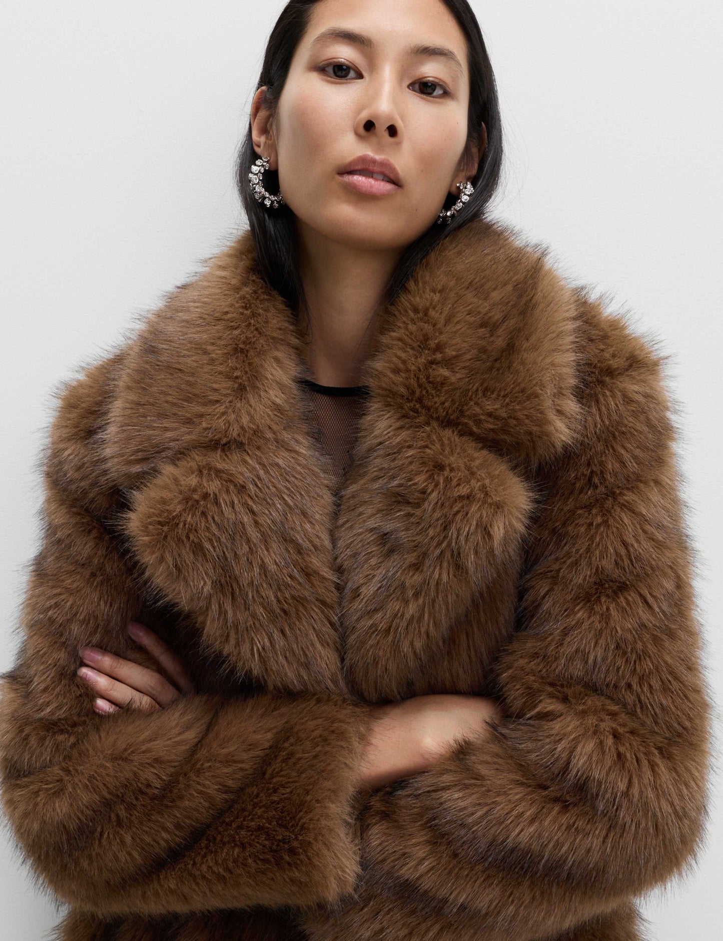 Faux Fur Single Breasted Longline Coat