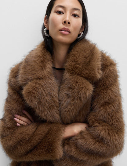 Faux Fur Single Breasted Longline Coat