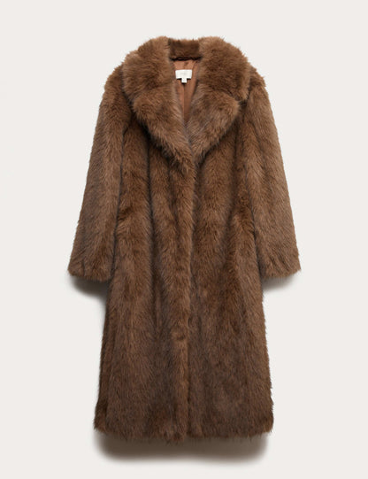 Faux Fur Single Breasted Longline Coat
