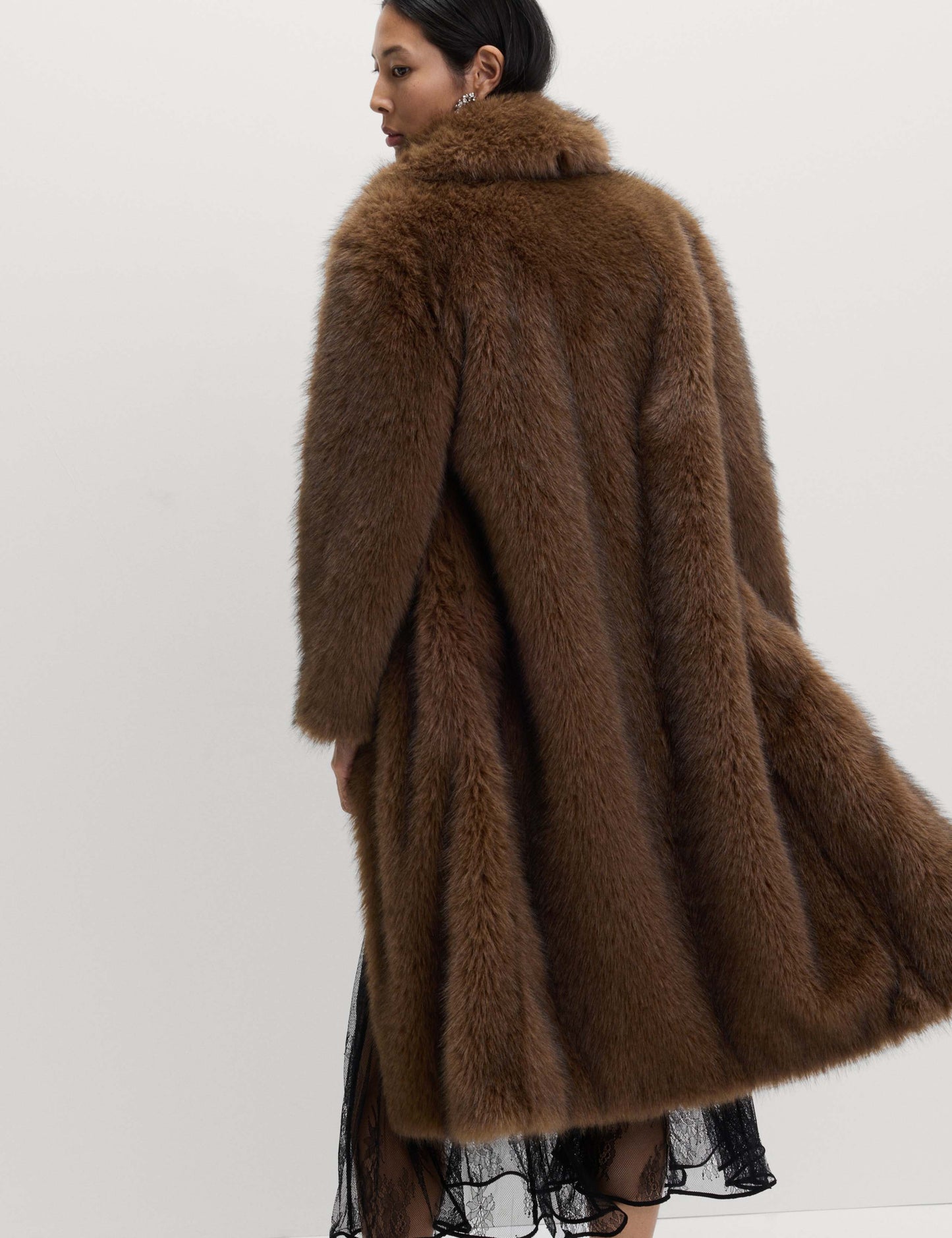 Faux Fur Single Breasted Longline Coat