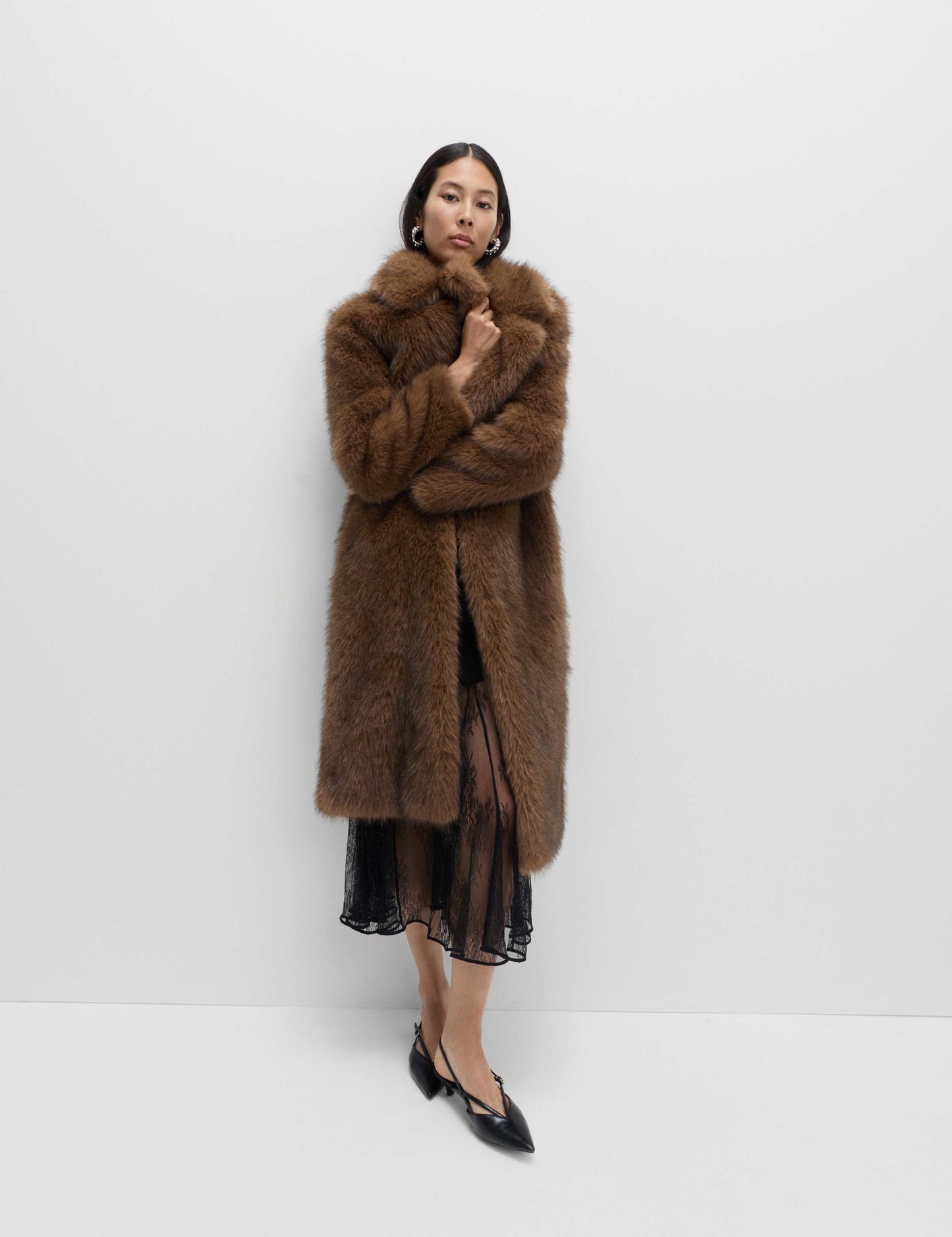 Faux Fur Single Breasted Longline Coat