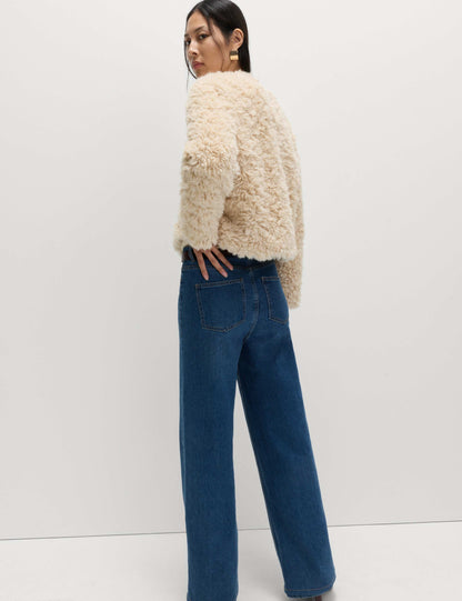 Faux Fur Textured Collarless Short Jacket
