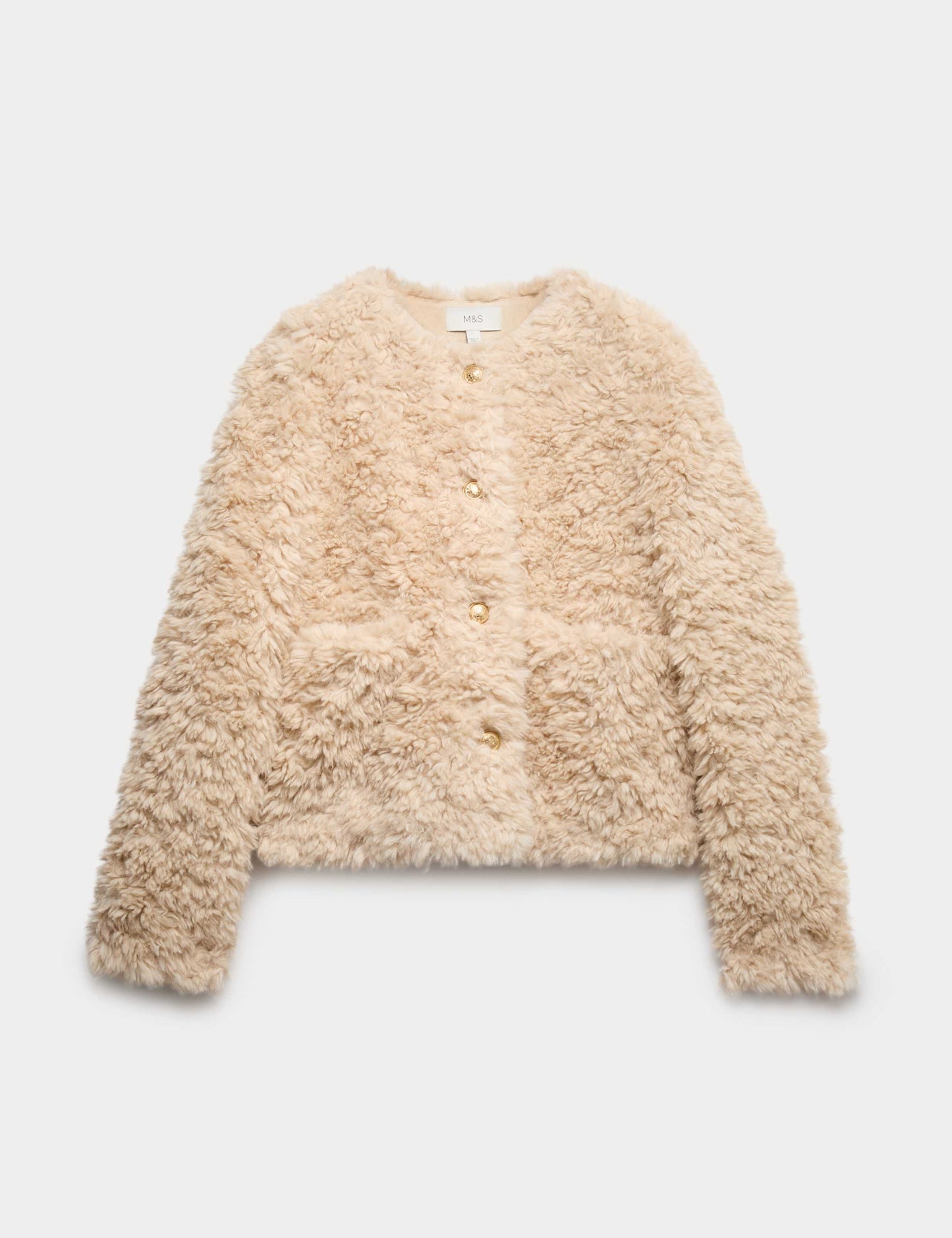 Faux Fur Textured Collarless Short Jacket