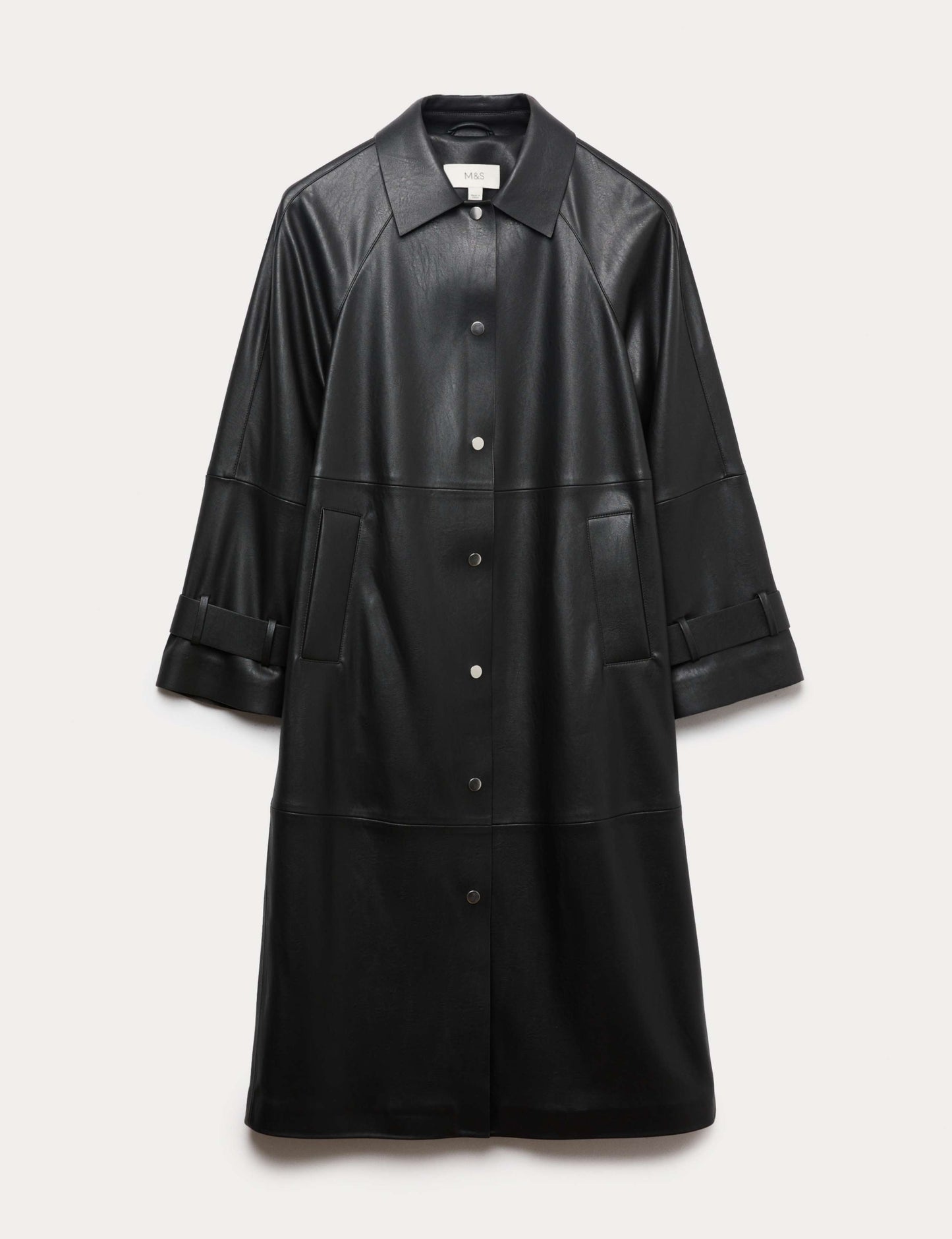 Faux Leather Collared Longline Car Coat