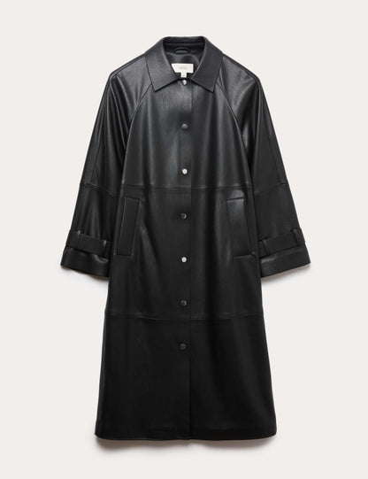 Faux Leather Collared Longline Car Coat