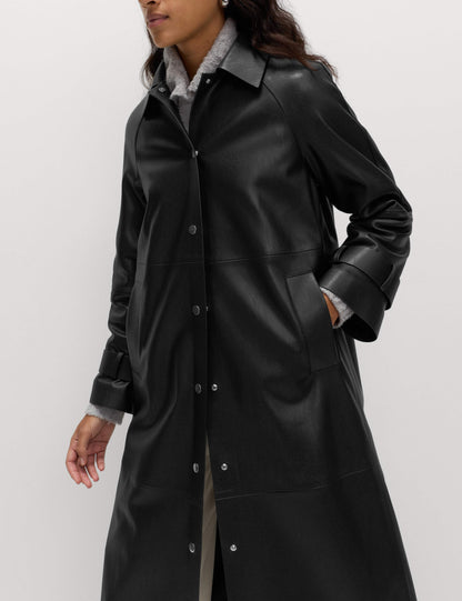 Faux Leather Collared Longline Car Coat
