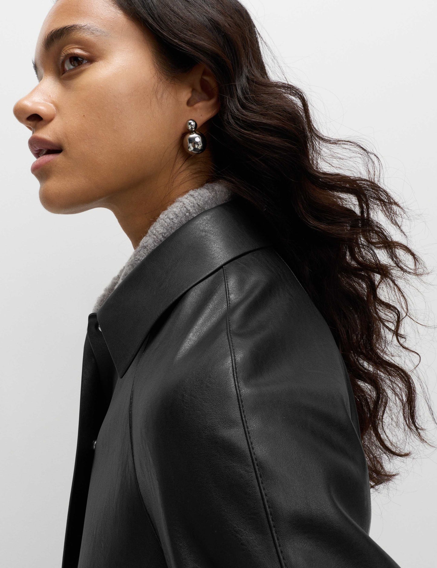 Faux Leather Collared Longline Car Coat