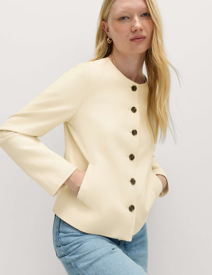 Faux Leather Collarless Jacket