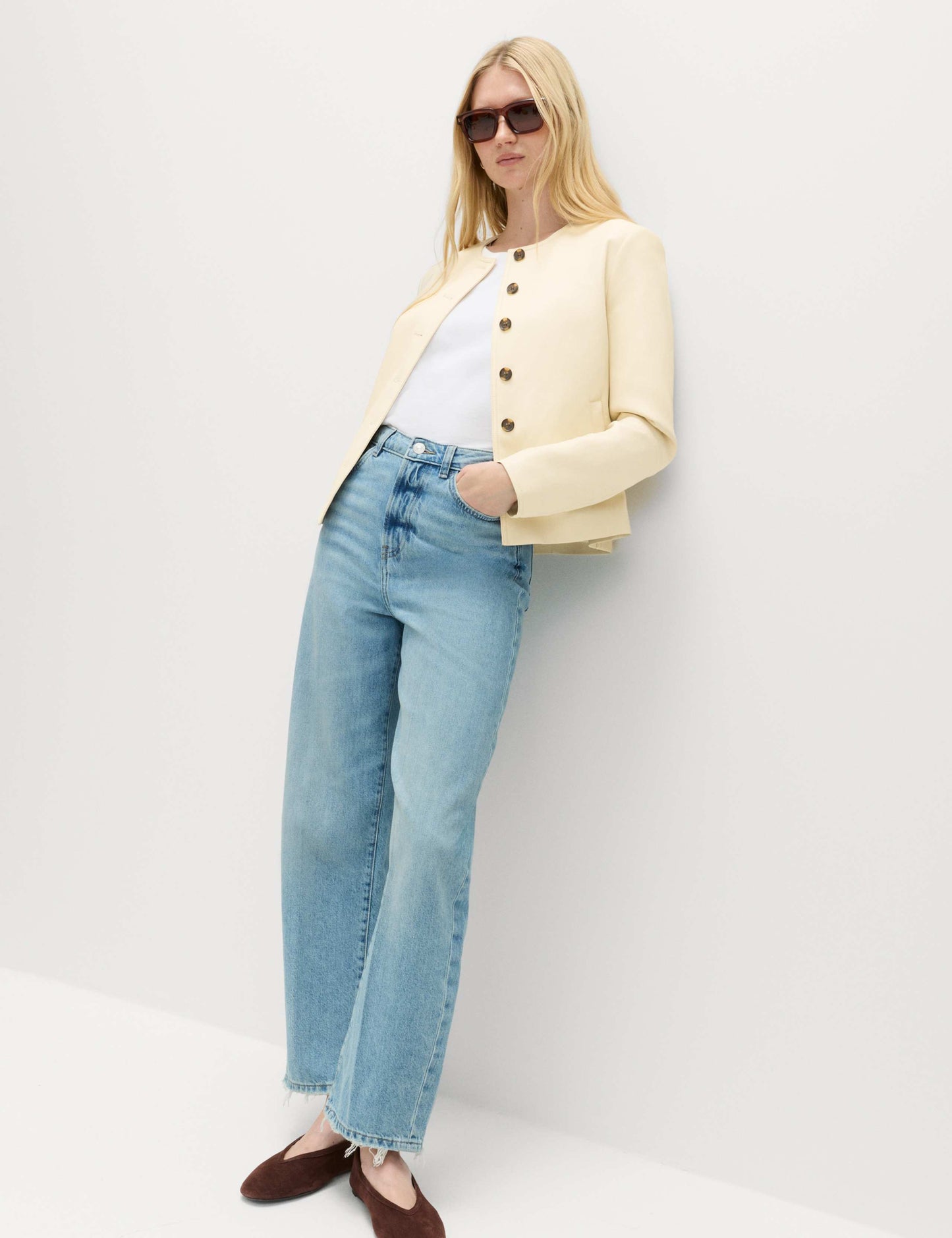 Faux Leather Collarless Jacket