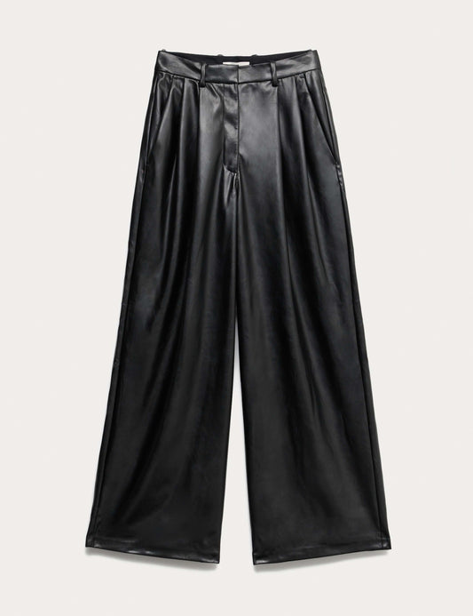 Faux Leather Double Pleat Wide Leg Trousers