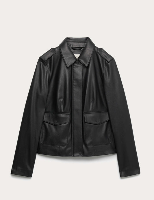 Faux Leather Harrington Jacket
