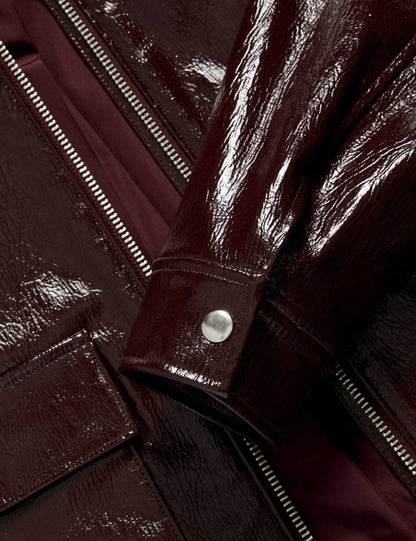 Faux Leather Lacquered Harrington Jacket
