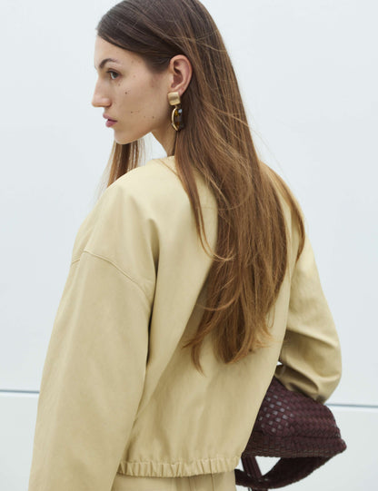 Faux Leather Neck Tie Bomber Jacket