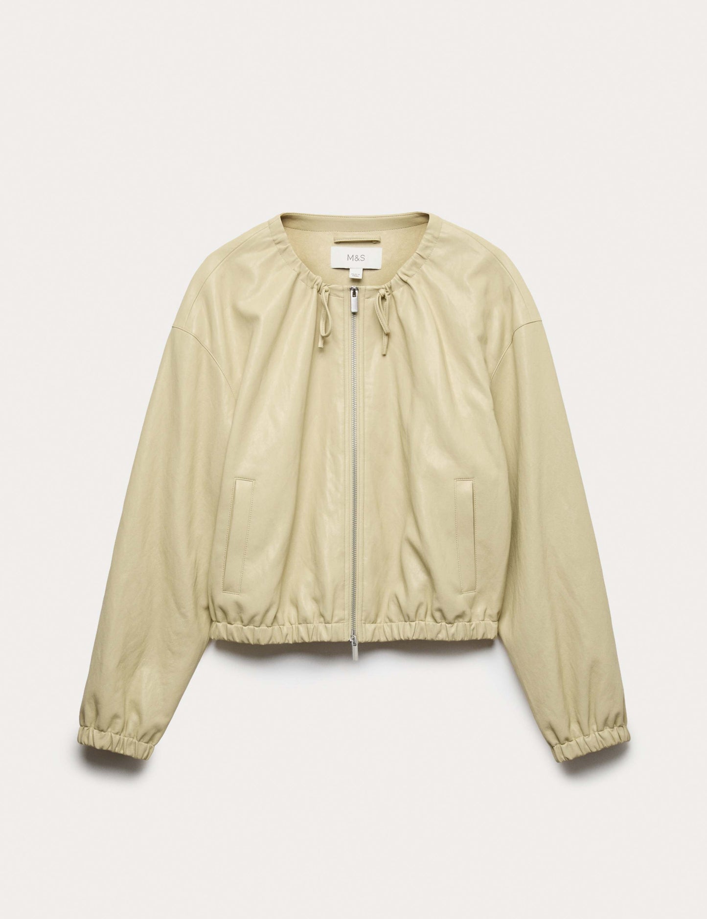 Faux Leather Neck Tie Bomber Jacket