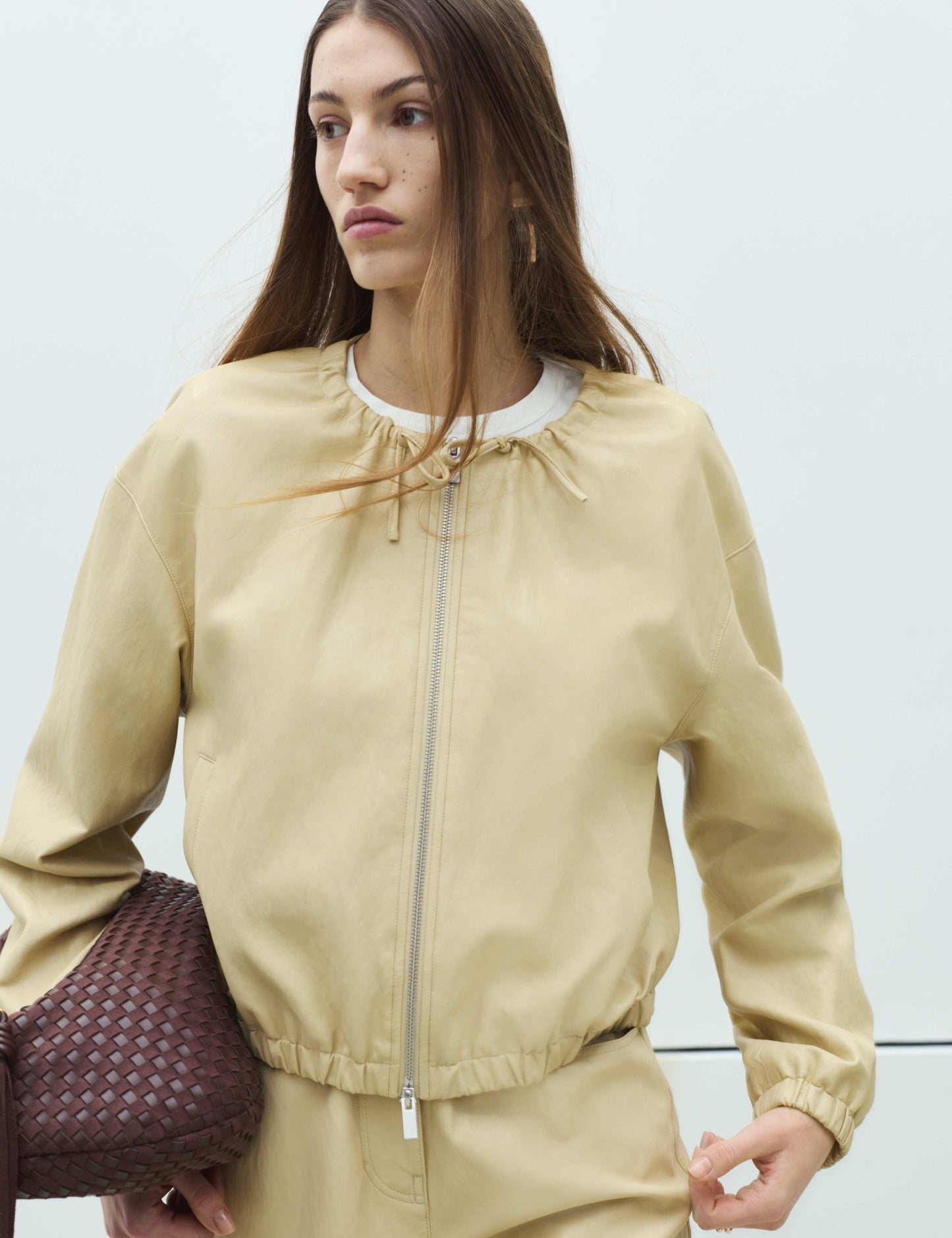 Faux Leather Neck Tie Bomber Jacket