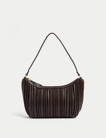 Faux Leather Pleated Shoulder Bag