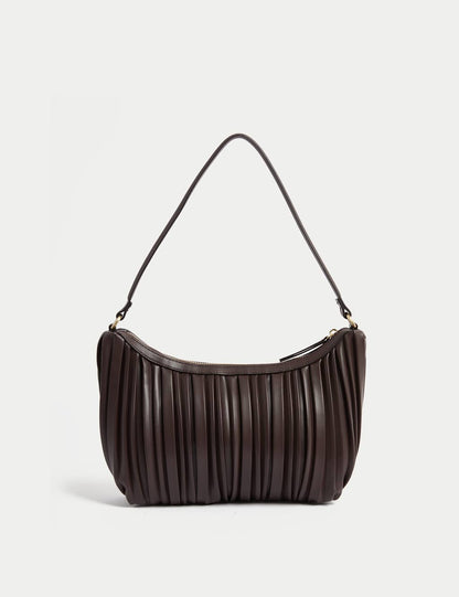 Faux Leather Pleated Shoulder Bag