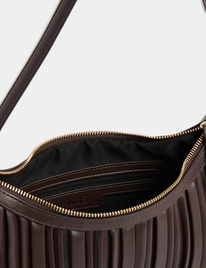 Faux Leather Pleated Shoulder Bag