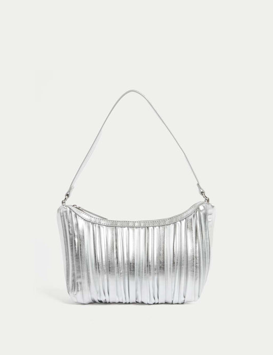 Faux Leather Pleated Shoulder Bag