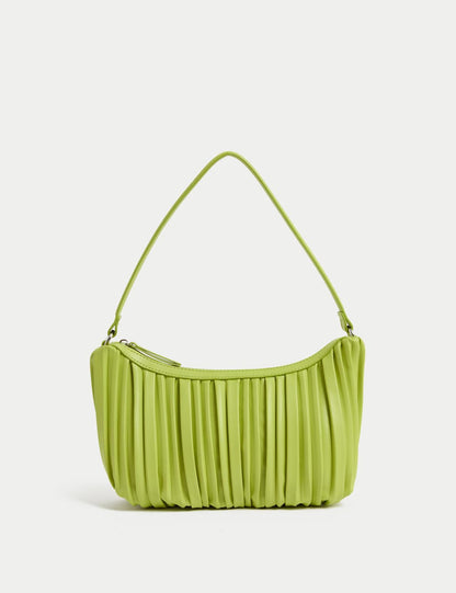 Faux Leather Pleated Shoulder Bag