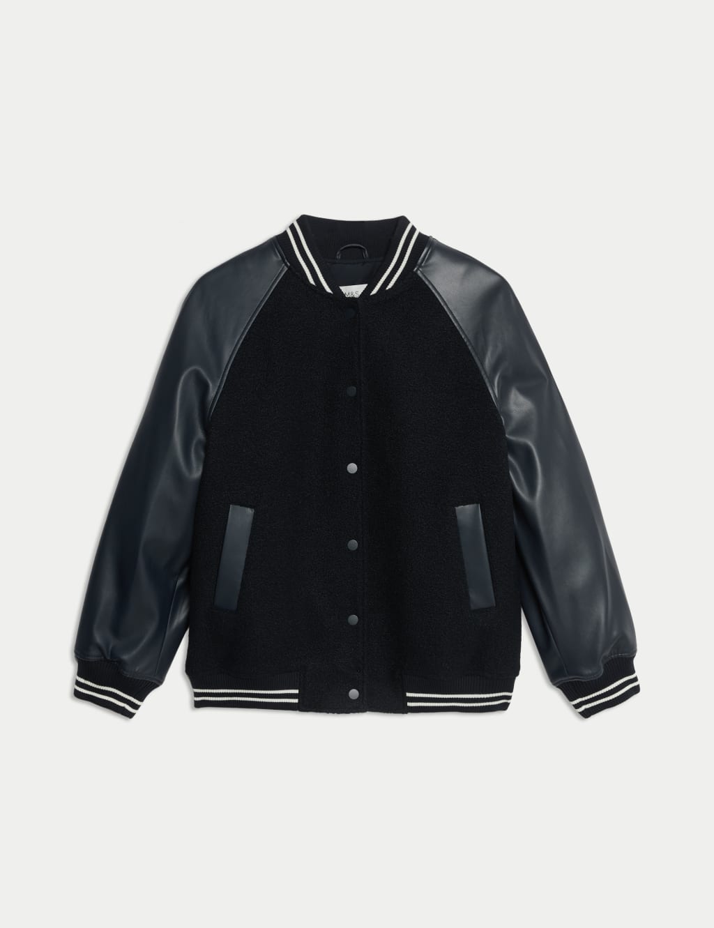 Faux Leather Relaxed College Bomber Jacket