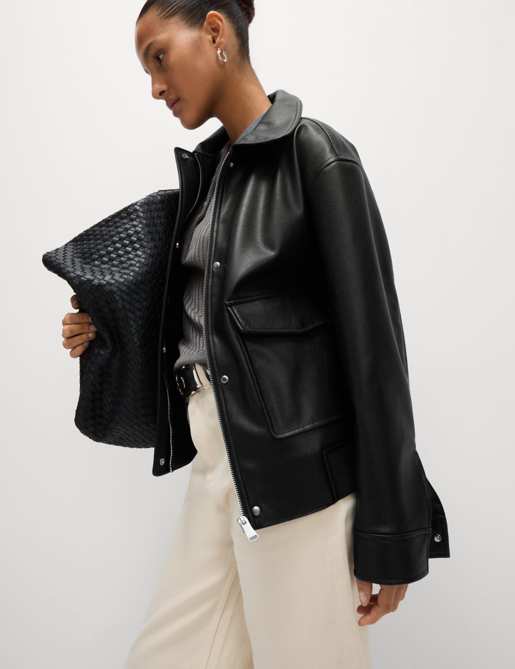 Faux Leather Relaxed Fit Jacket