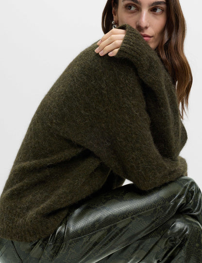 Faux Leather Snake Print Straight Leg Trousers