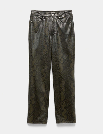 Faux Leather Snake Print Straight Leg Trousers