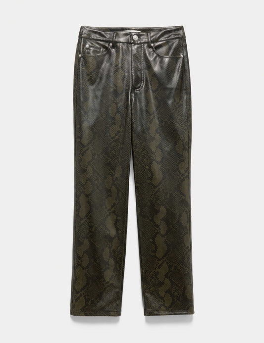 Faux Leather Snake Print Straight Leg Trousers
