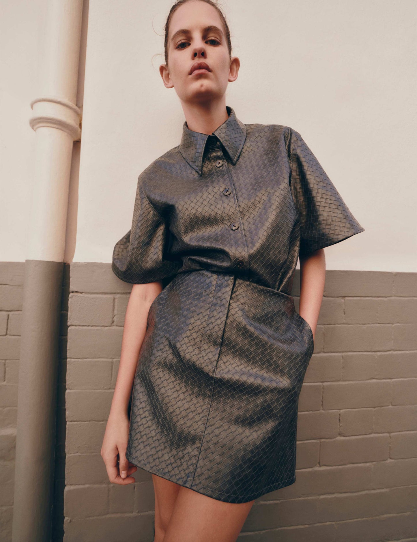 Faux Leather Woven Effect Shirt