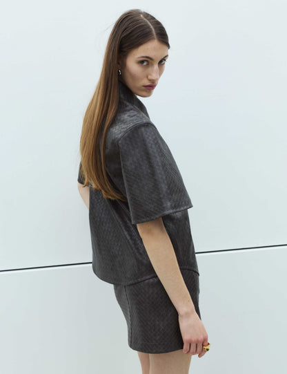 Faux Leather Woven Effect Shirt