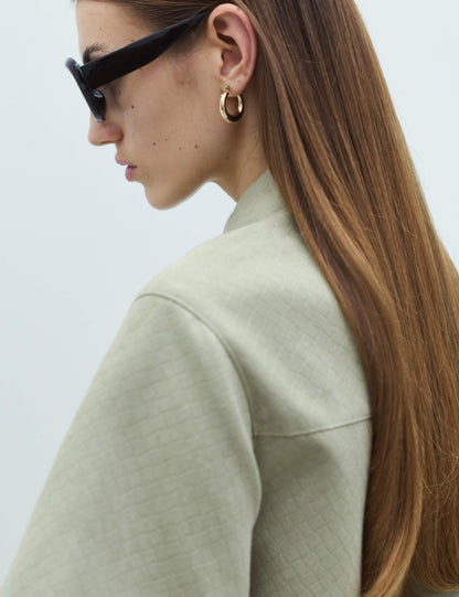 Faux Suede Basket Weave Collared Shirt