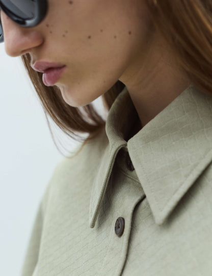 Faux Suede Basket Weave Collared Shirt