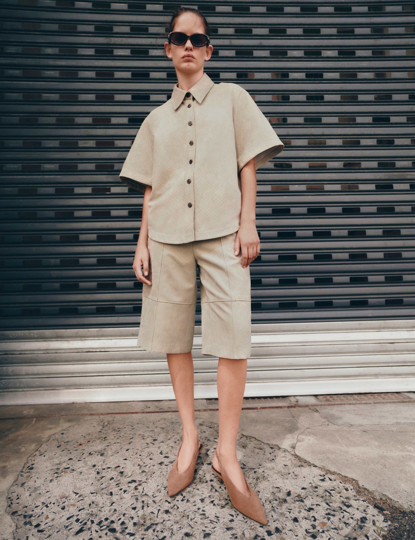 Faux Suede Weave Effect Longline Shorts