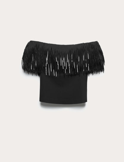 Feather Detail Off The Shoulder Top