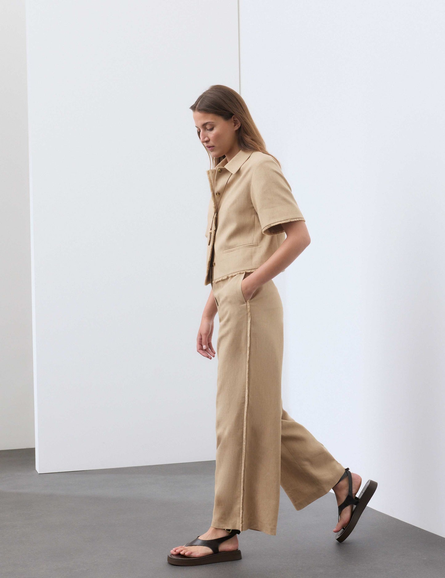 Flax Linen Blend Frayed Edge Trousers