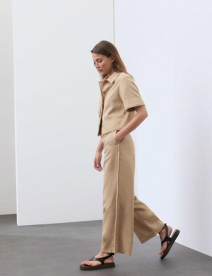 Flax Linen Blend Frayed Edge Trousers