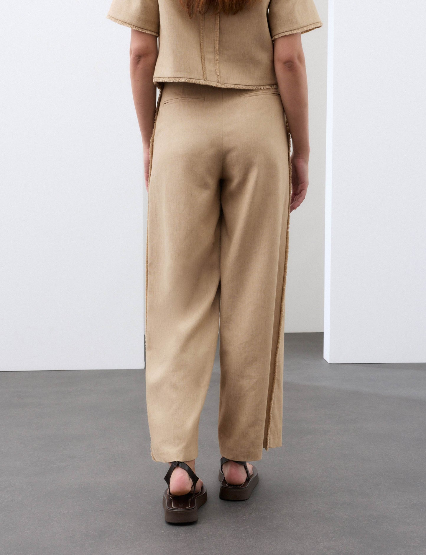 Flax Linen Blend Frayed Edge Trousers