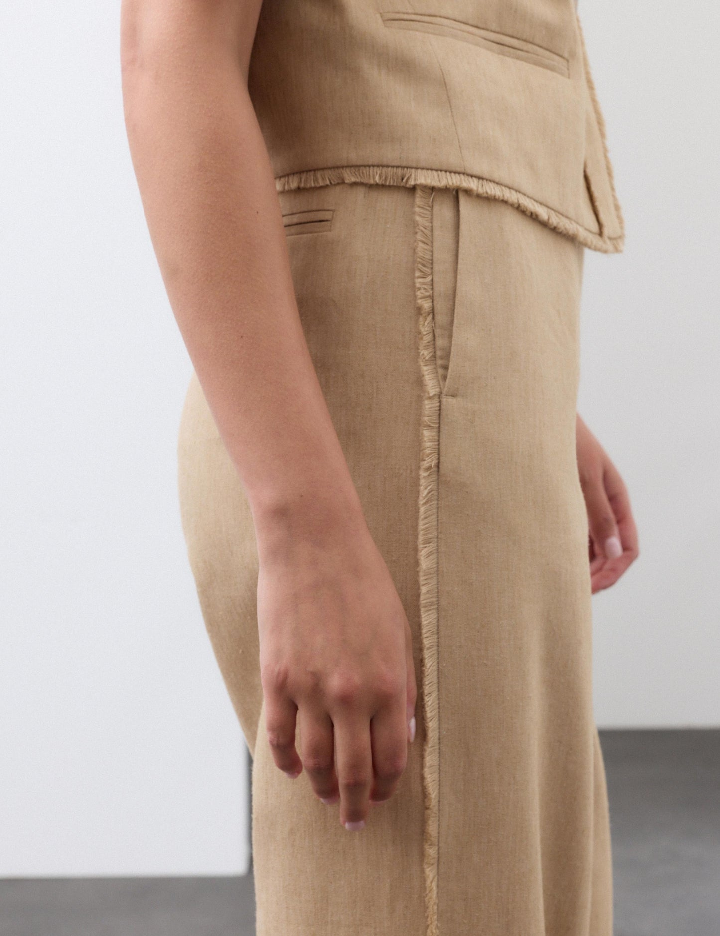 Flax Linen Blend Frayed Edge Trousers