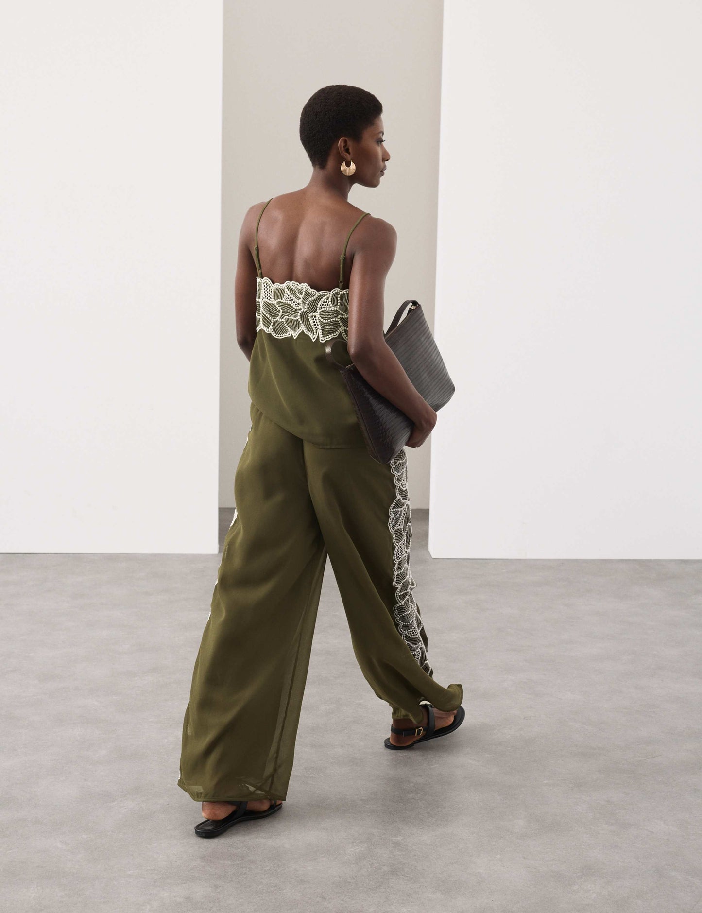 Floral Embroidered Wide Leg Trousers