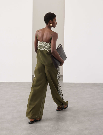 Floral Embroidered Wide Leg Trousers