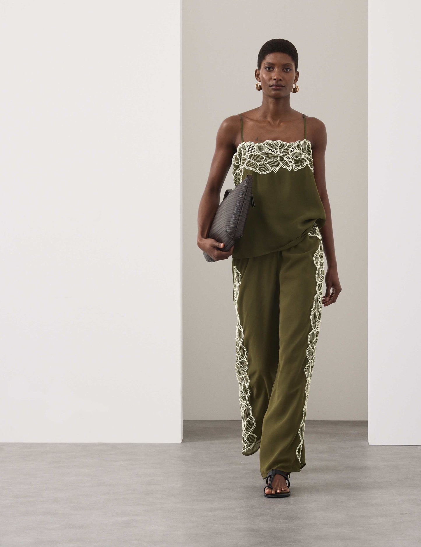 Floral Embroidered Wide Leg Trousers