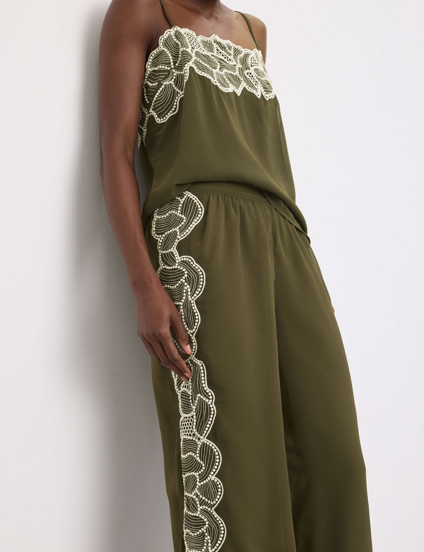 Floral Embroidered Wide Leg Trousers