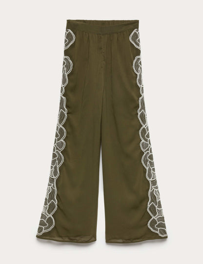 Floral Embroidered Wide Leg Trousers