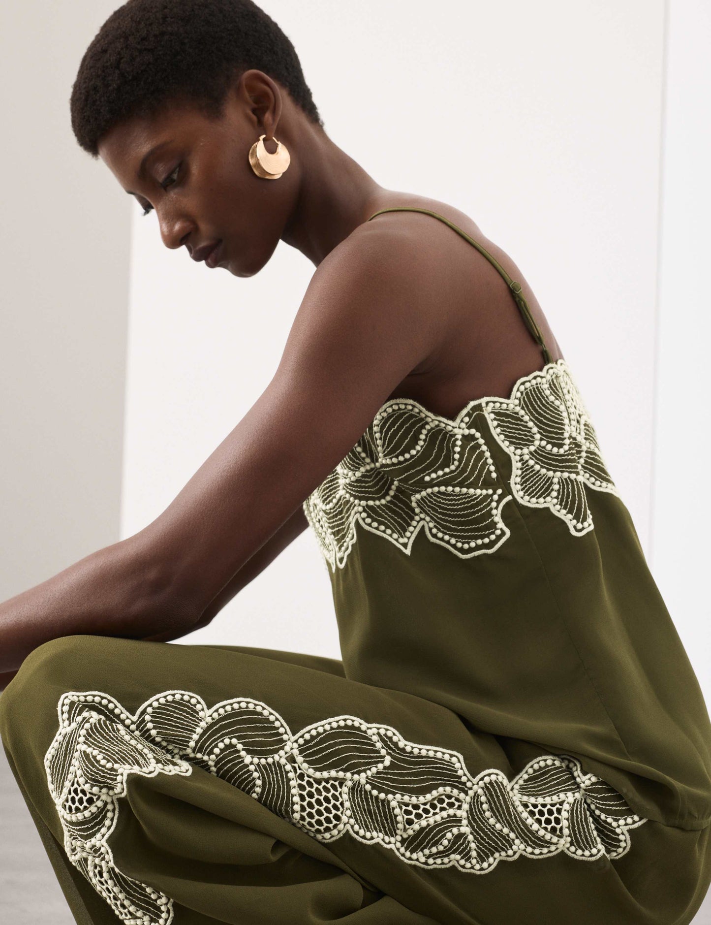 Floral Embroidered Wide Leg Trousers