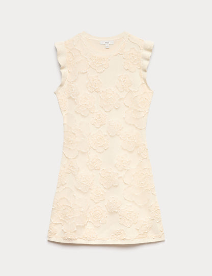 Floral Textured Knitted Mini Dress