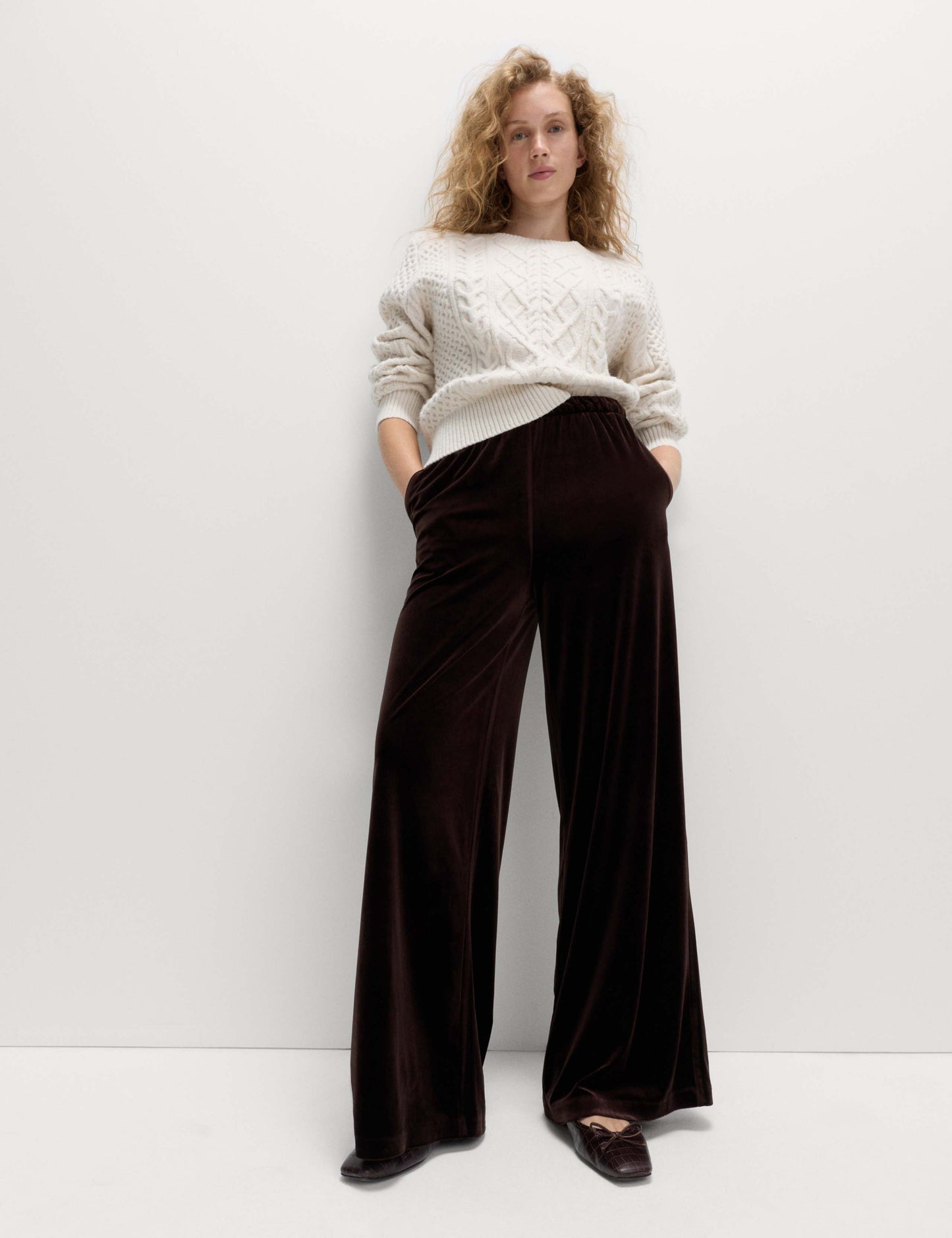 Fluid Velvet Wide Leg Trousers
